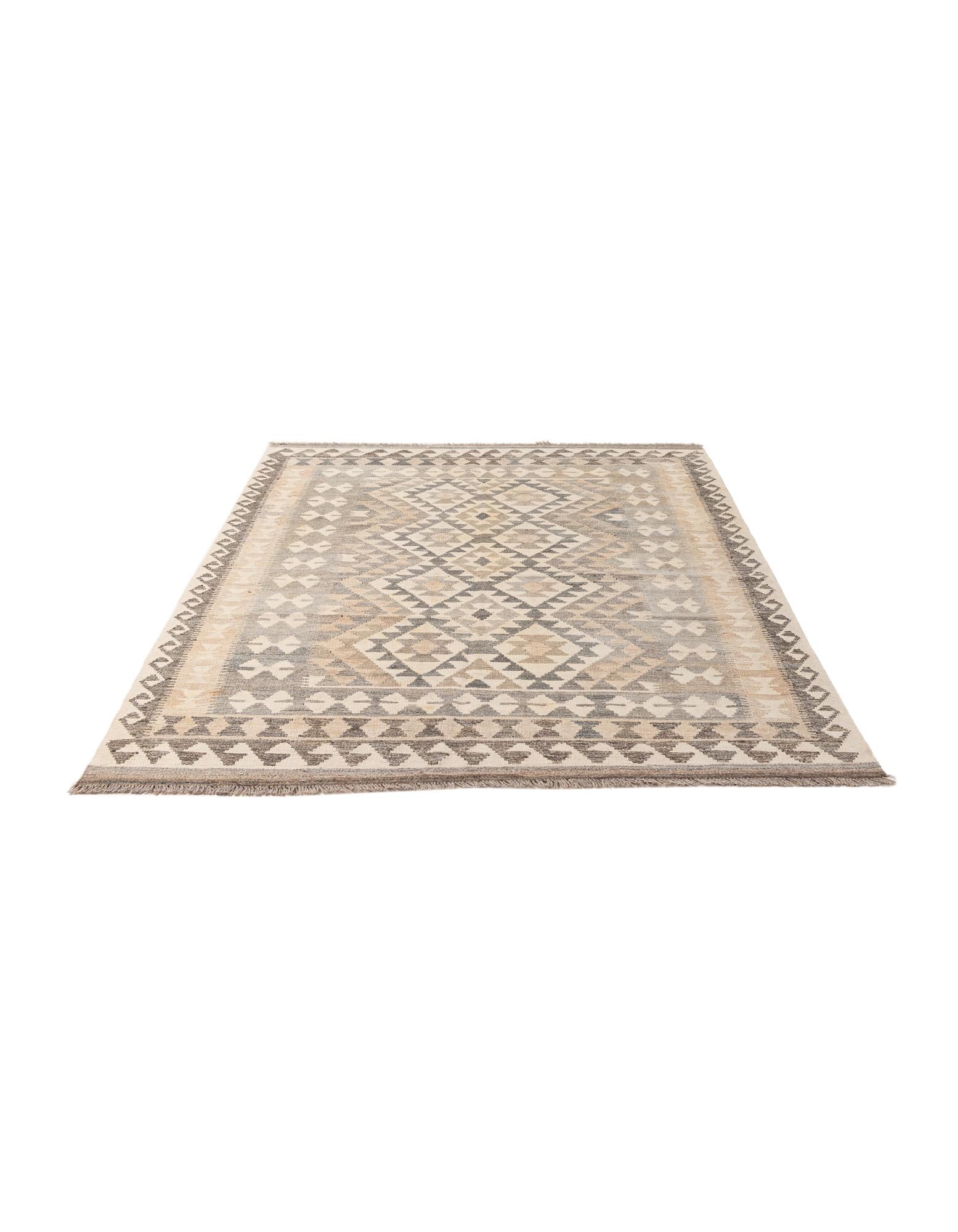 4' 11 x 6' 9 Hand Woven Kilim Maymana Wool Rug