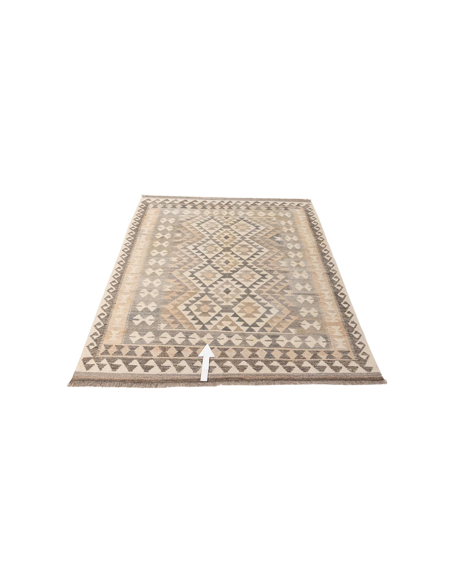 4' 11 x 6' 9 Hand Woven Kilim Maymana Wool Rug