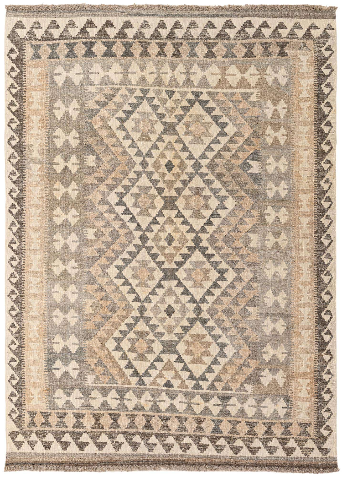 4' 11 x 6' 9 Hand Woven Kilim Maymana Wool Rug