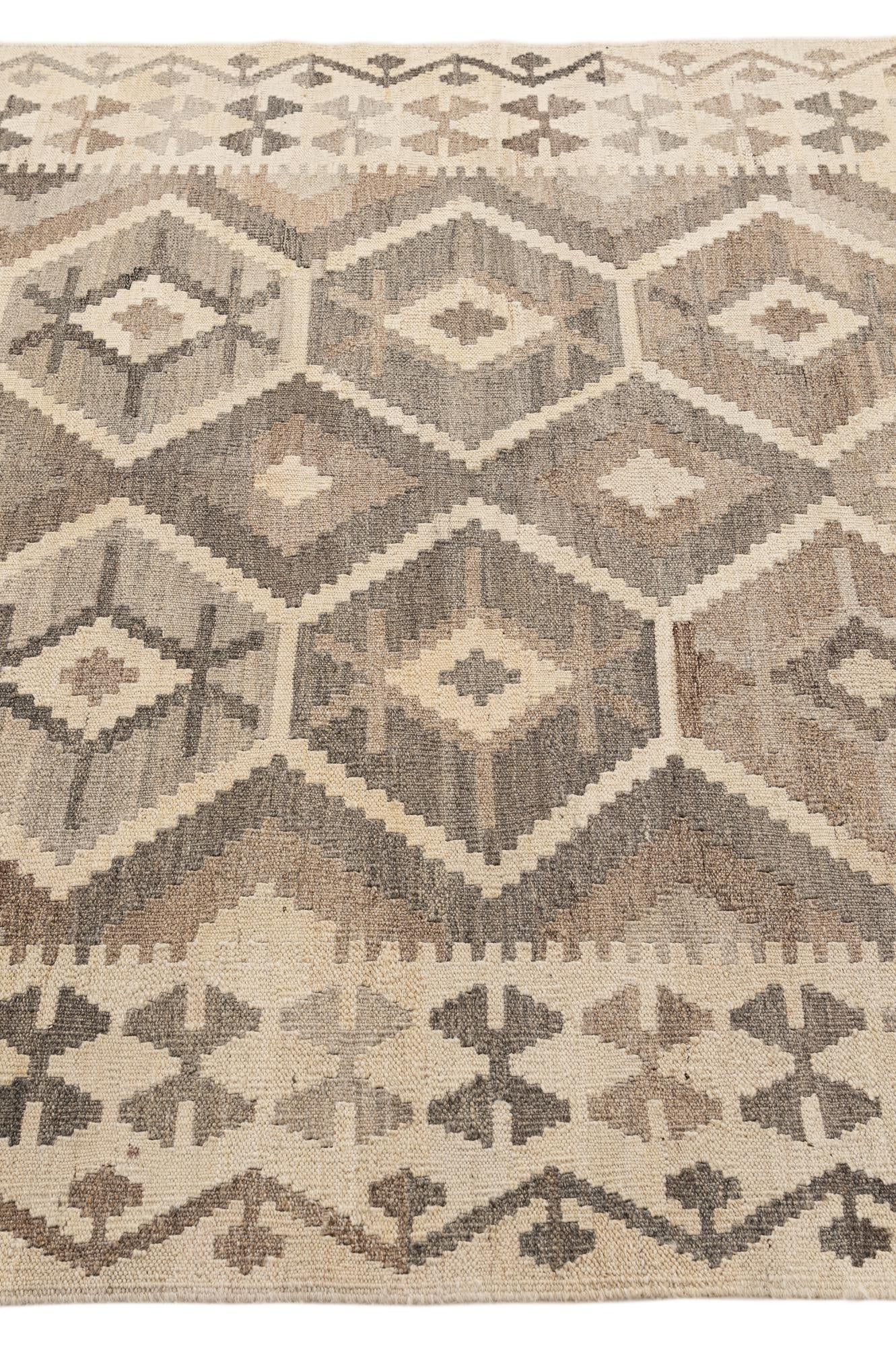 5' 2 x 6' 8 Hand Woven Kilim Maymana Wool Rug