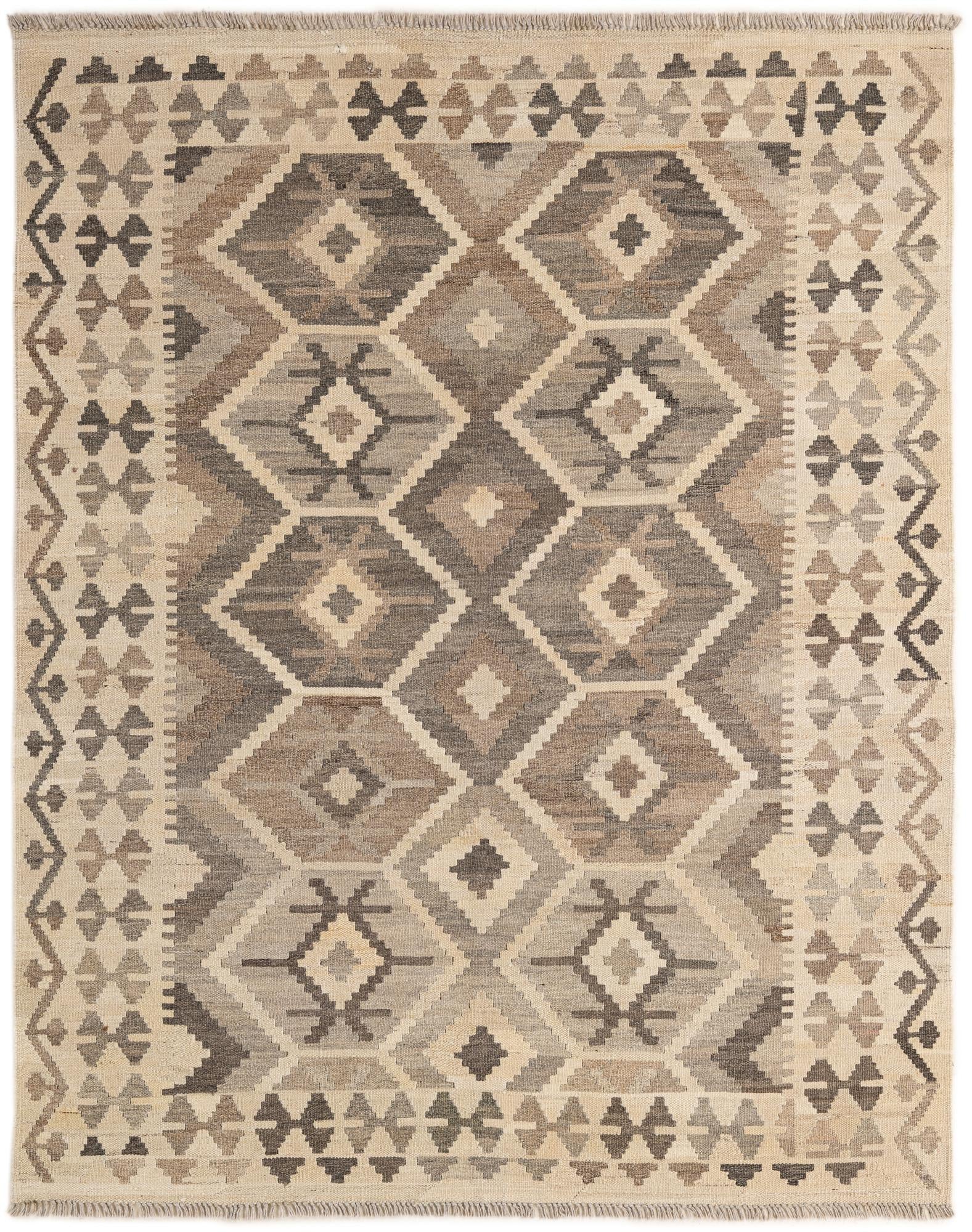 5' 2 x 6' 8 Hand Woven Kilim Maymana Wool Rug