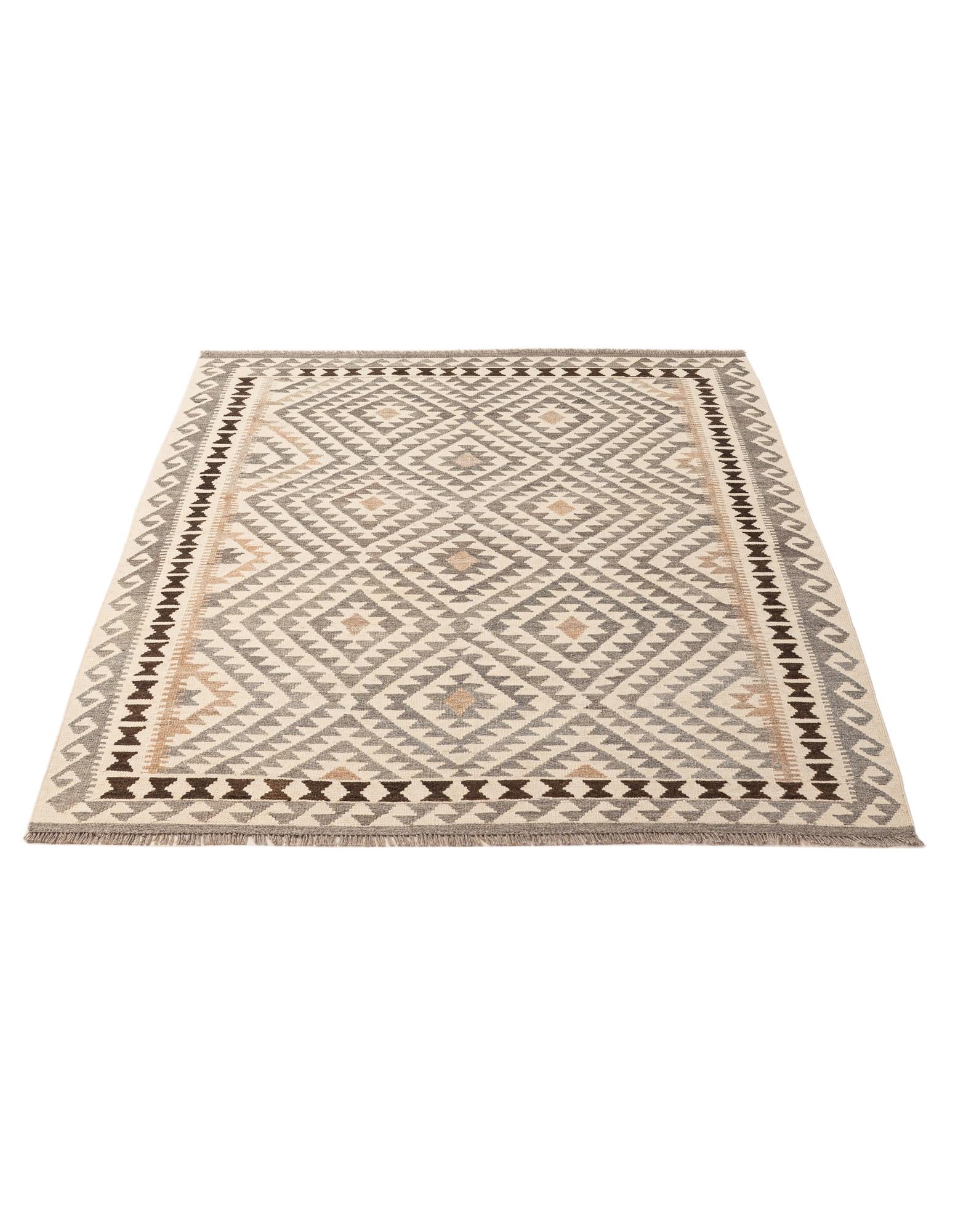 5' 3 x 6' 8 Hand Woven Kilim Maymana Wool Rug