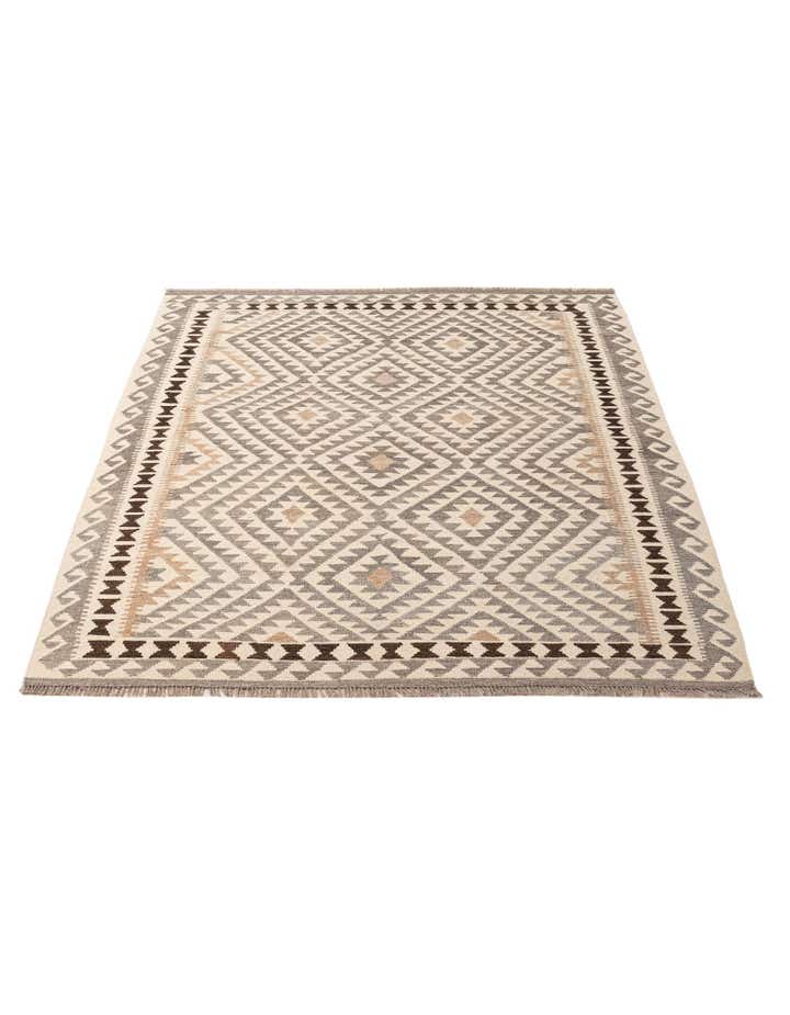 5' 3 x 6' 8 Hand Woven Kilim Maymana Wool Rug