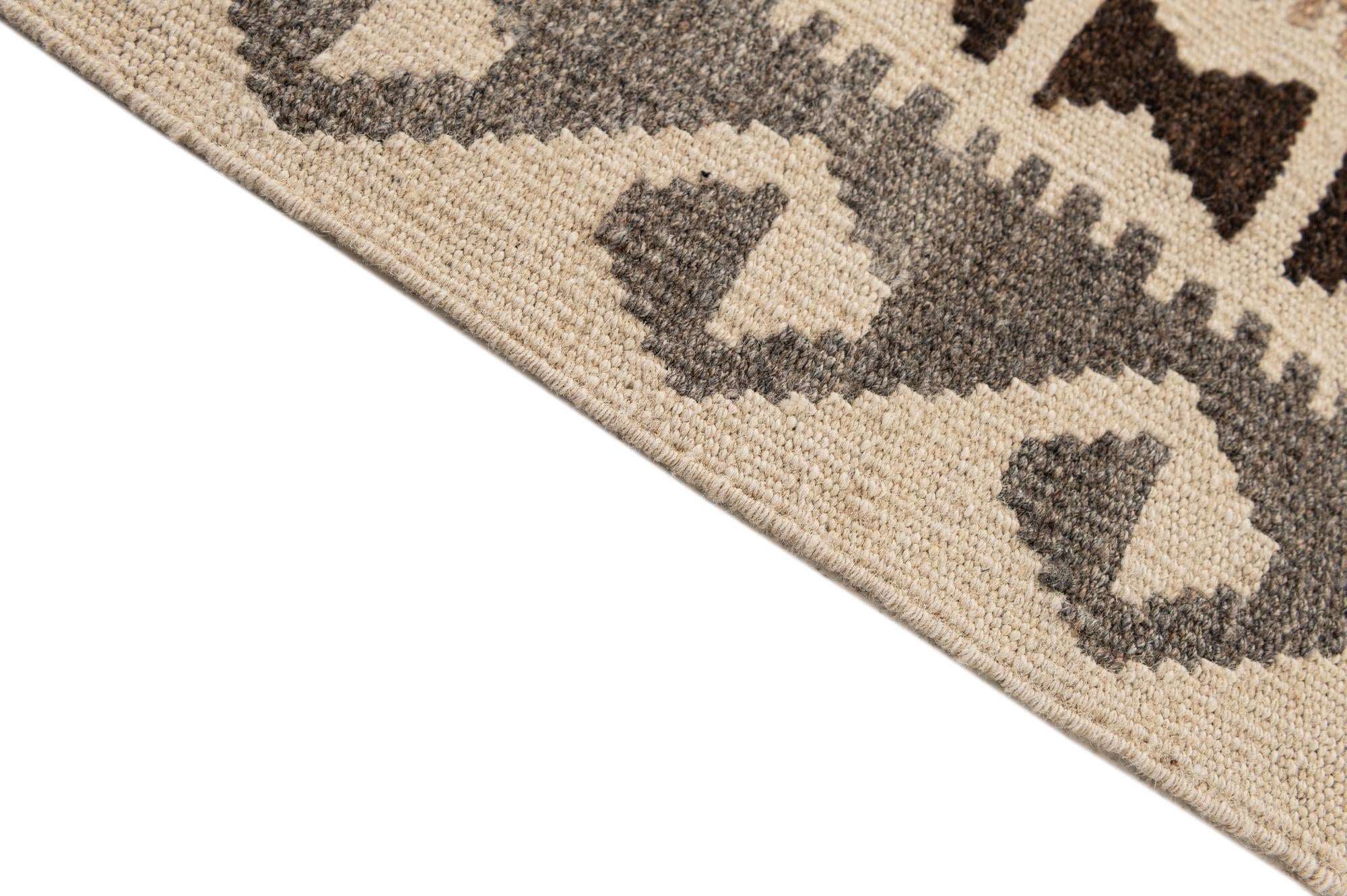 5' 3 x 6' 8 Hand Woven Kilim Maymana Wool Rug