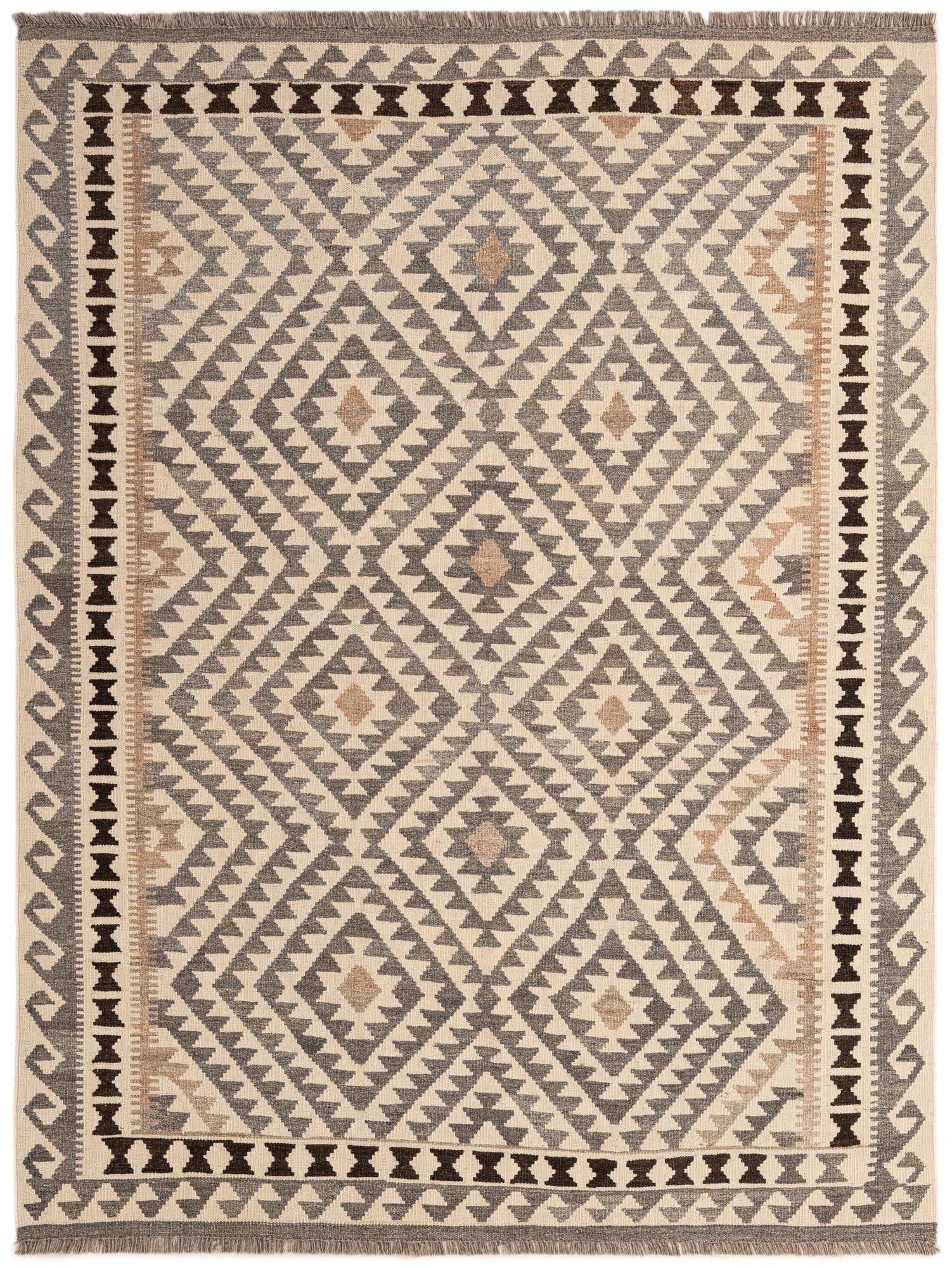 5' 3 x 6' 8 Hand Woven Kilim Maymana Wool Rug