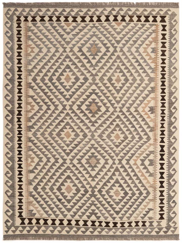 5' 3 x 6' 8 Hand Woven Kilim Maymana Wool Rug