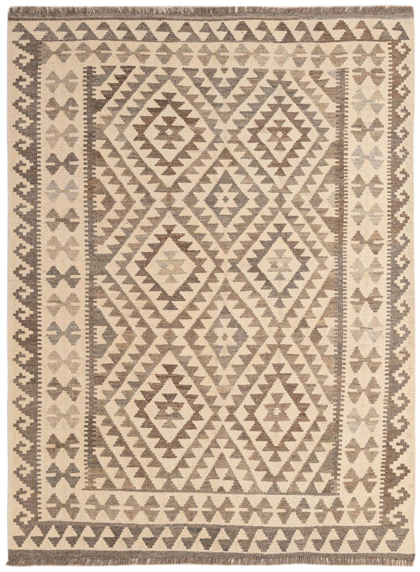 5' 1 x 6' 8 Hand Woven Kilim Maymana Wool Rug