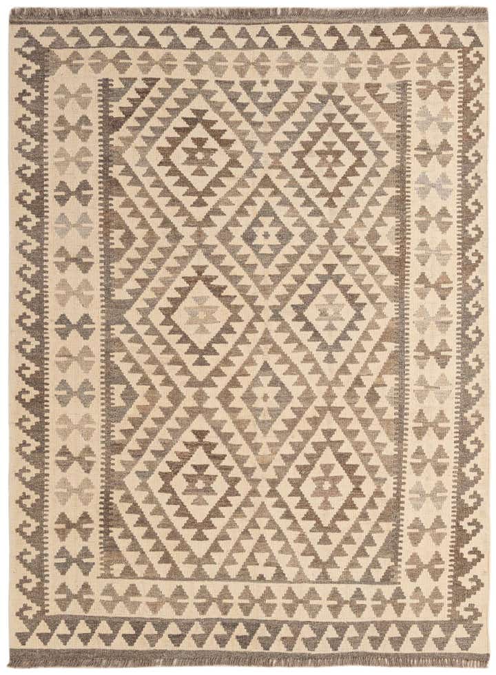 5' 1 x 6' 8 Hand Woven Kilim Maymana Wool Rug