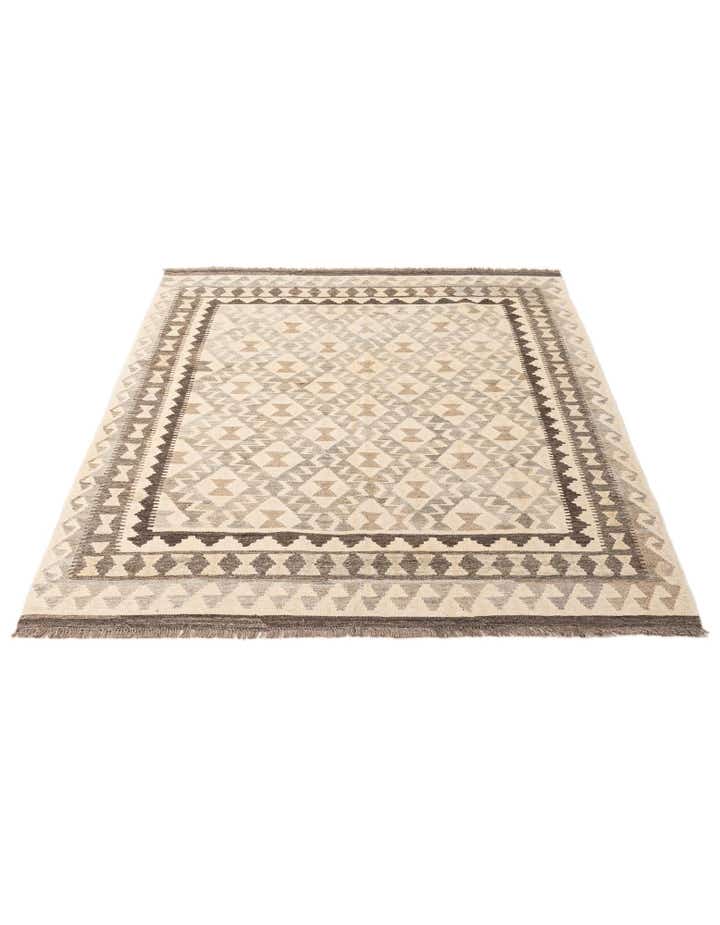 5' 3 x 6' 8 Hand Woven Kilim Maymana Wool Rug