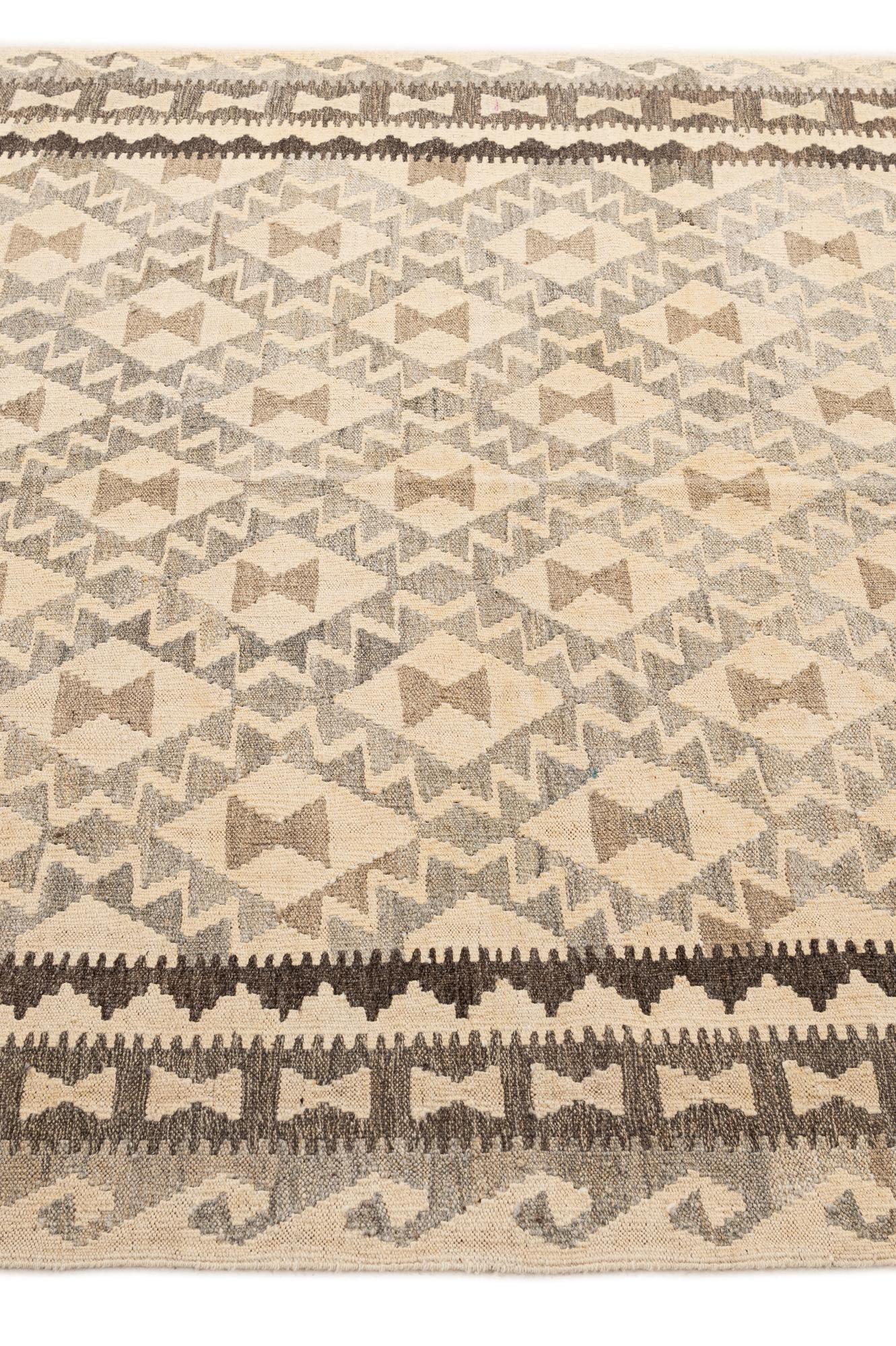 5' 3 x 6' 8 Hand Woven Kilim Maymana Wool Rug