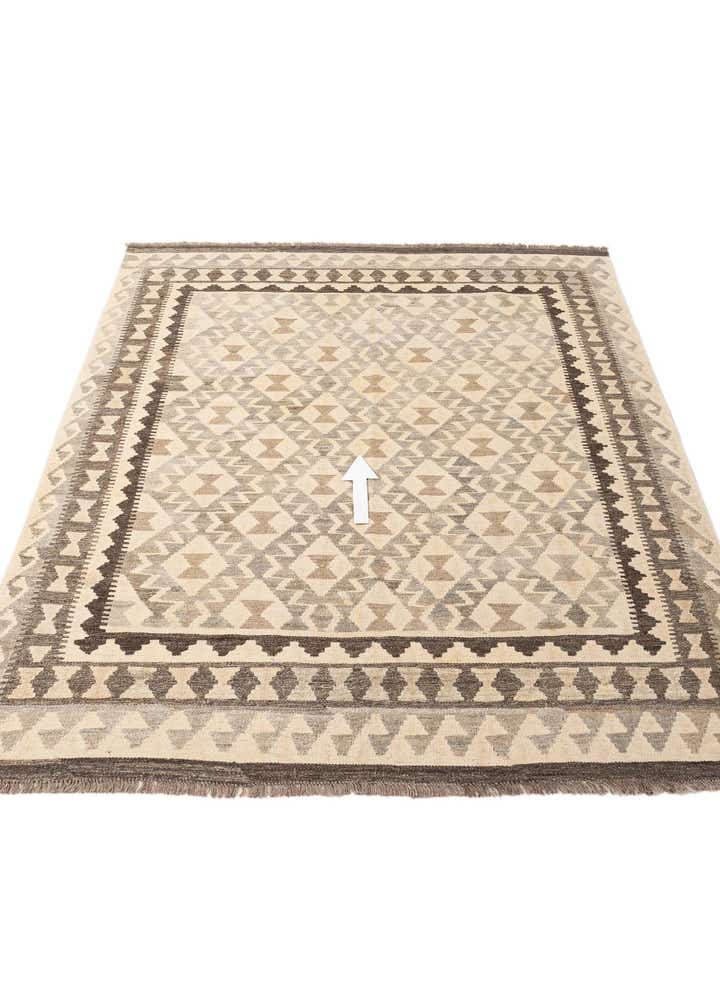 5' 3 x 6' 8 Hand Woven Kilim Maymana Wool Rug