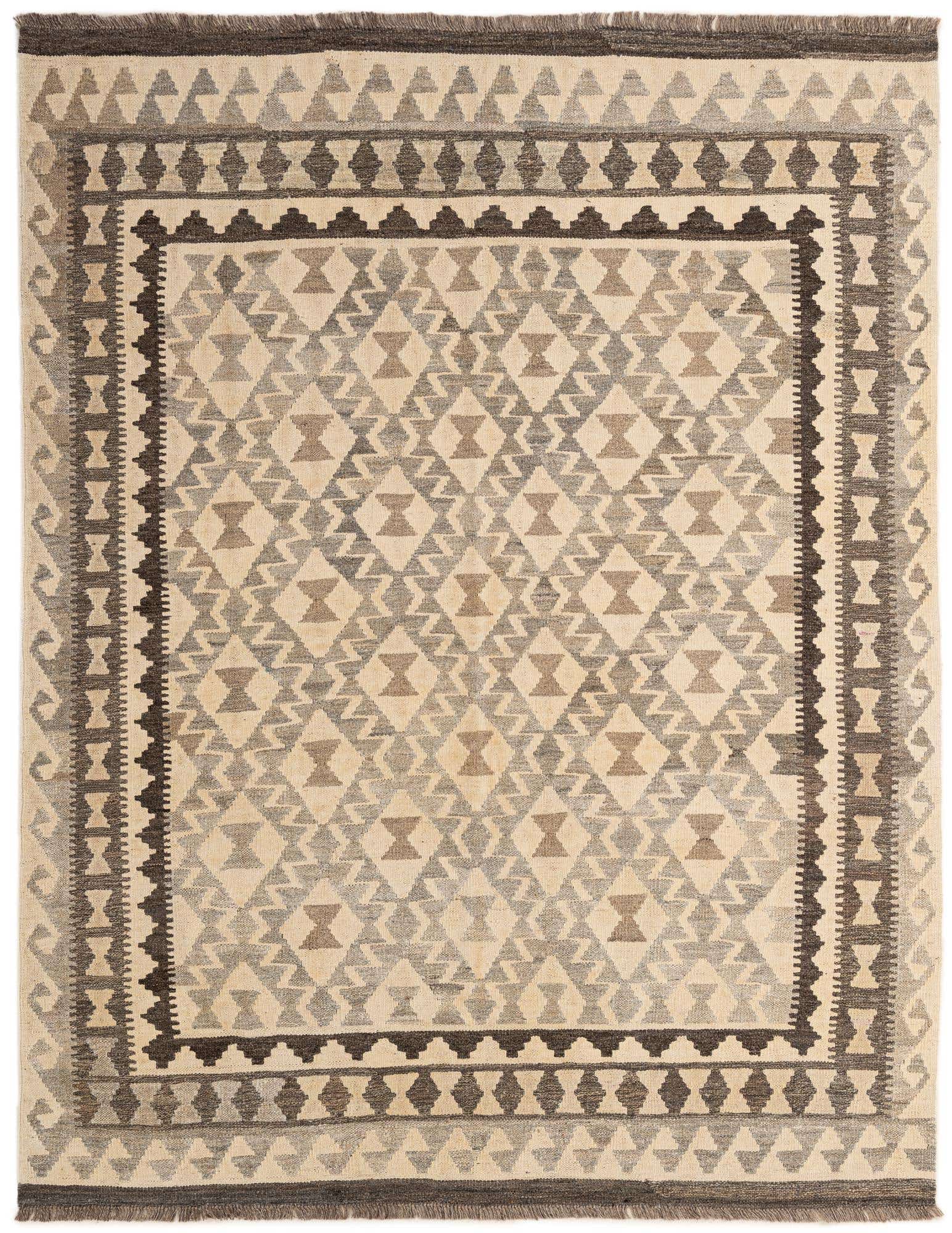 5' 3 x 6' 8 Hand Woven Kilim Maymana Wool Rug