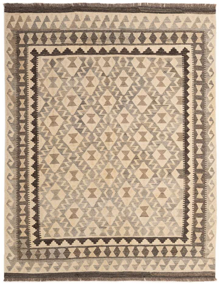 5' 3 x 6' 8 Hand Woven Kilim Maymana Wool Rug