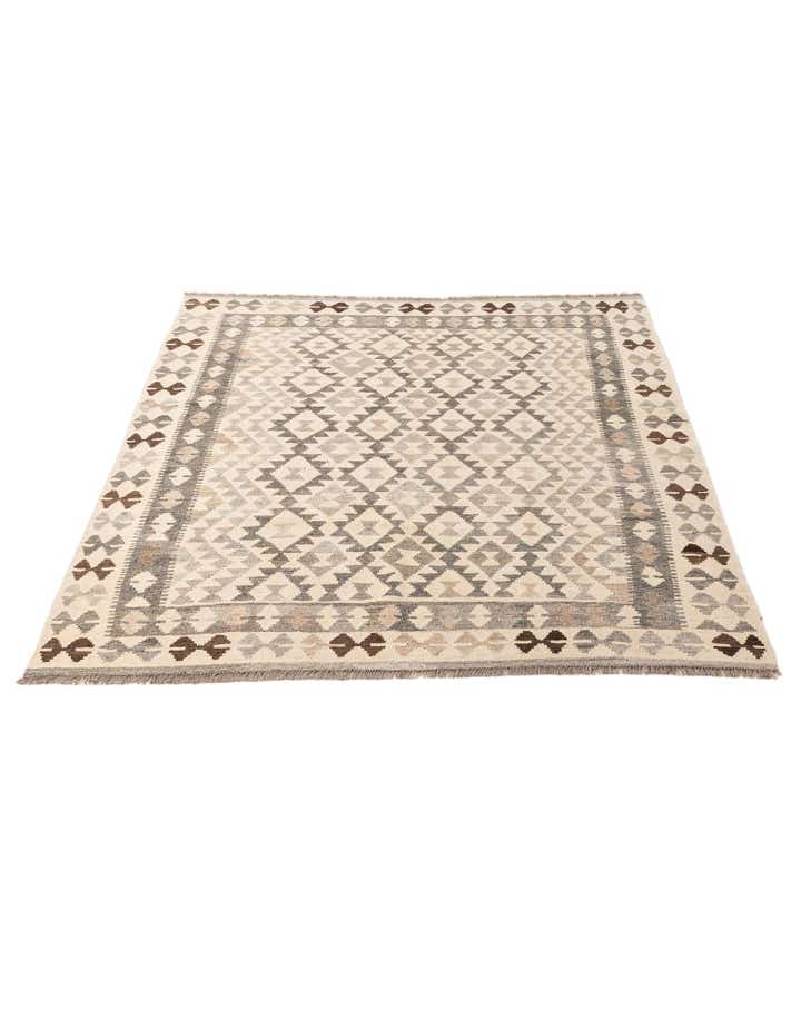 5' 2 x 6' 8 Hand Woven Kilim Maymana Wool Rug