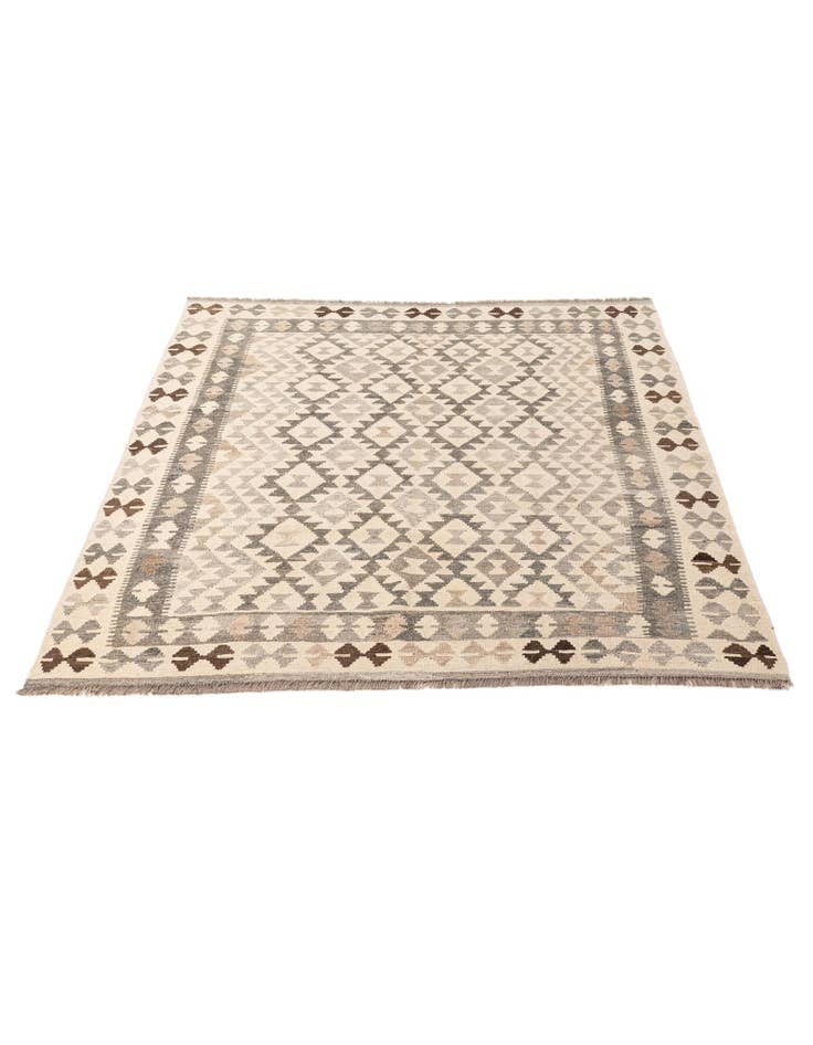 Detail image of 5' 2 x 6' 8 Hand Woven Kilim Maymana Wool Rug