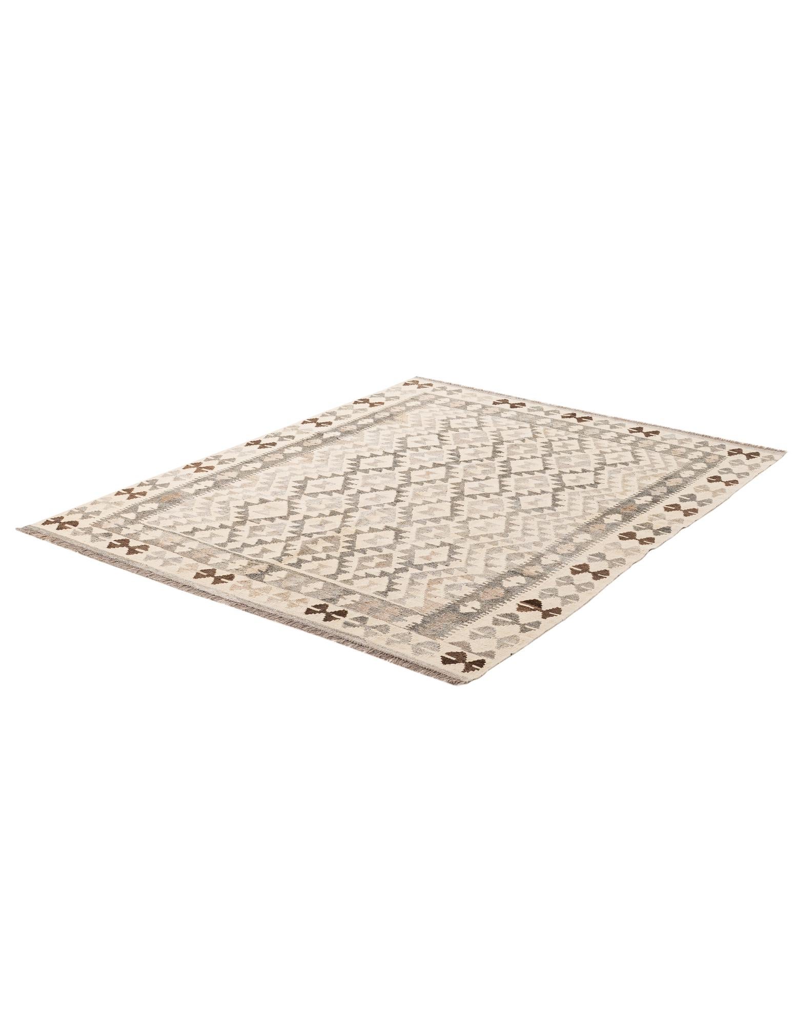 5' 2 x 6' 8 Hand Woven Kilim Maymana Wool Rug