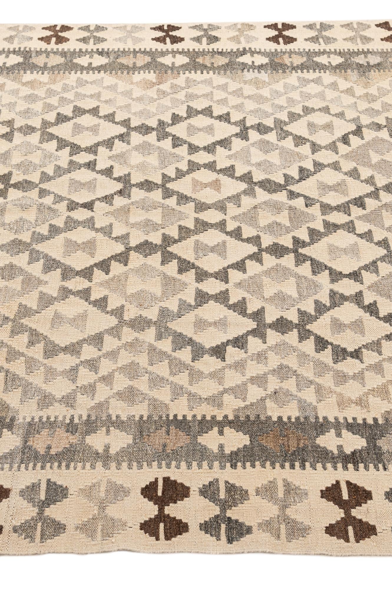 5' 2 x 6' 8 Hand Woven Kilim Maymana Wool Rug