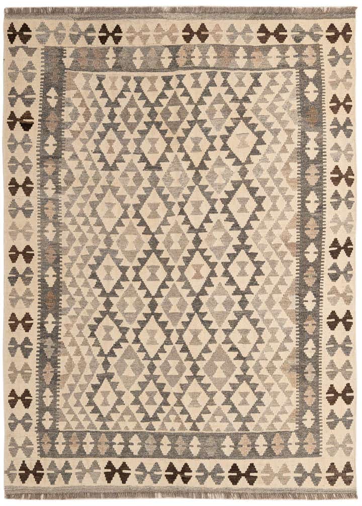5' 2 x 6' 8 Hand Woven Kilim Maymana Wool Rug
