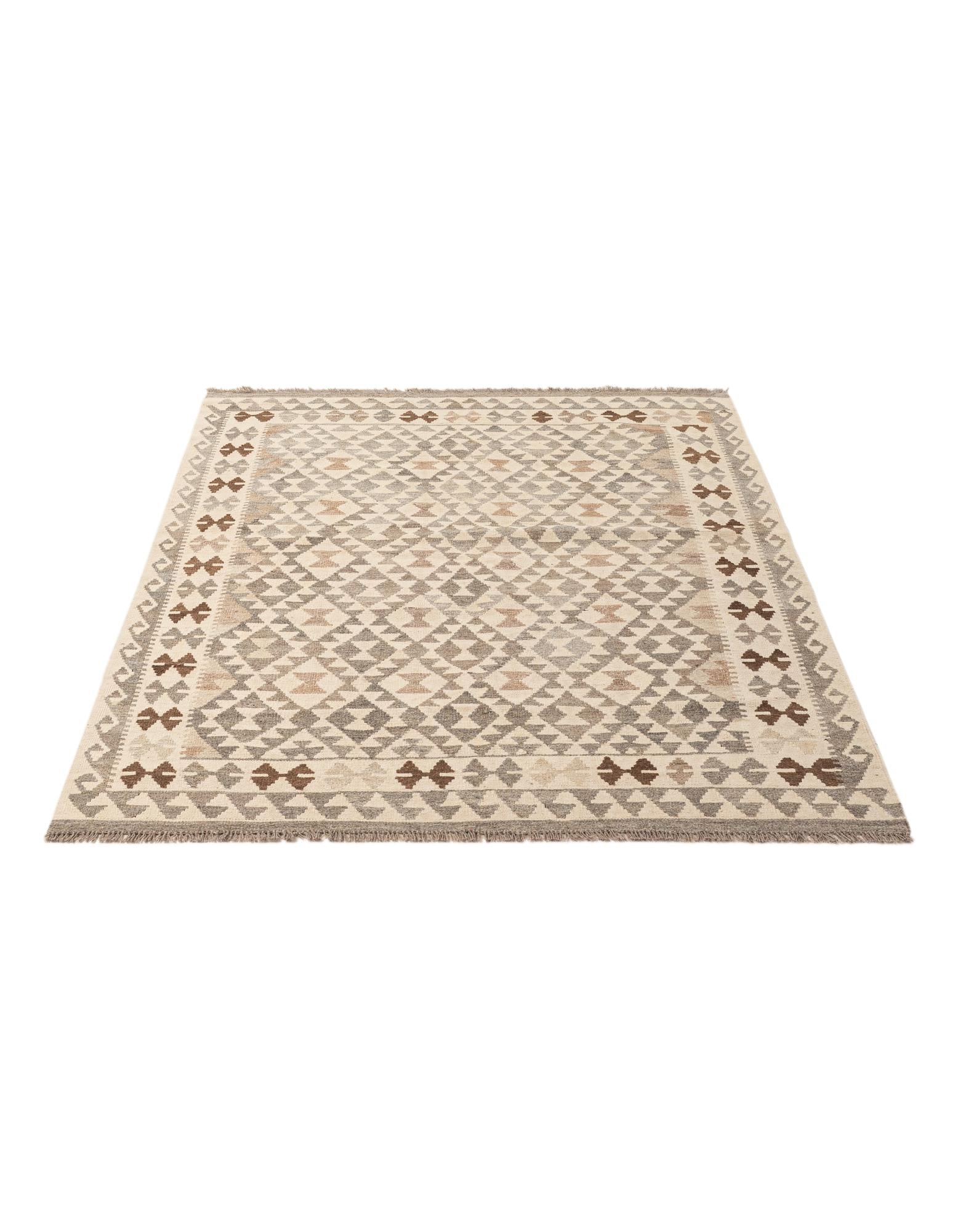 5' 3 x 6' 8 Hand Woven Kilim Maymana Wool Rug