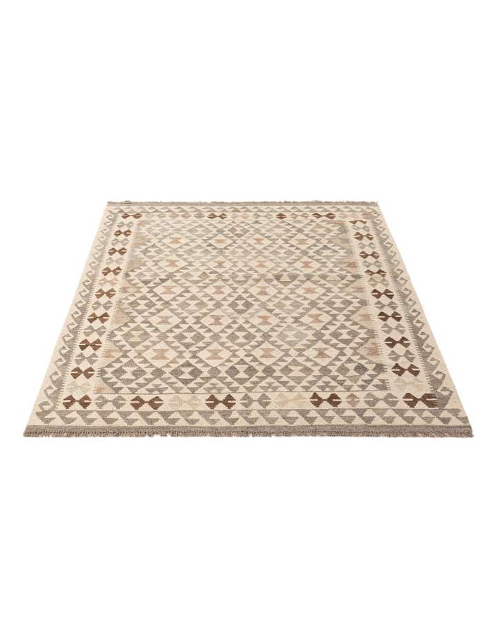 5' 3 x 6' 8 Hand Woven Kilim Maymana Wool Rug
