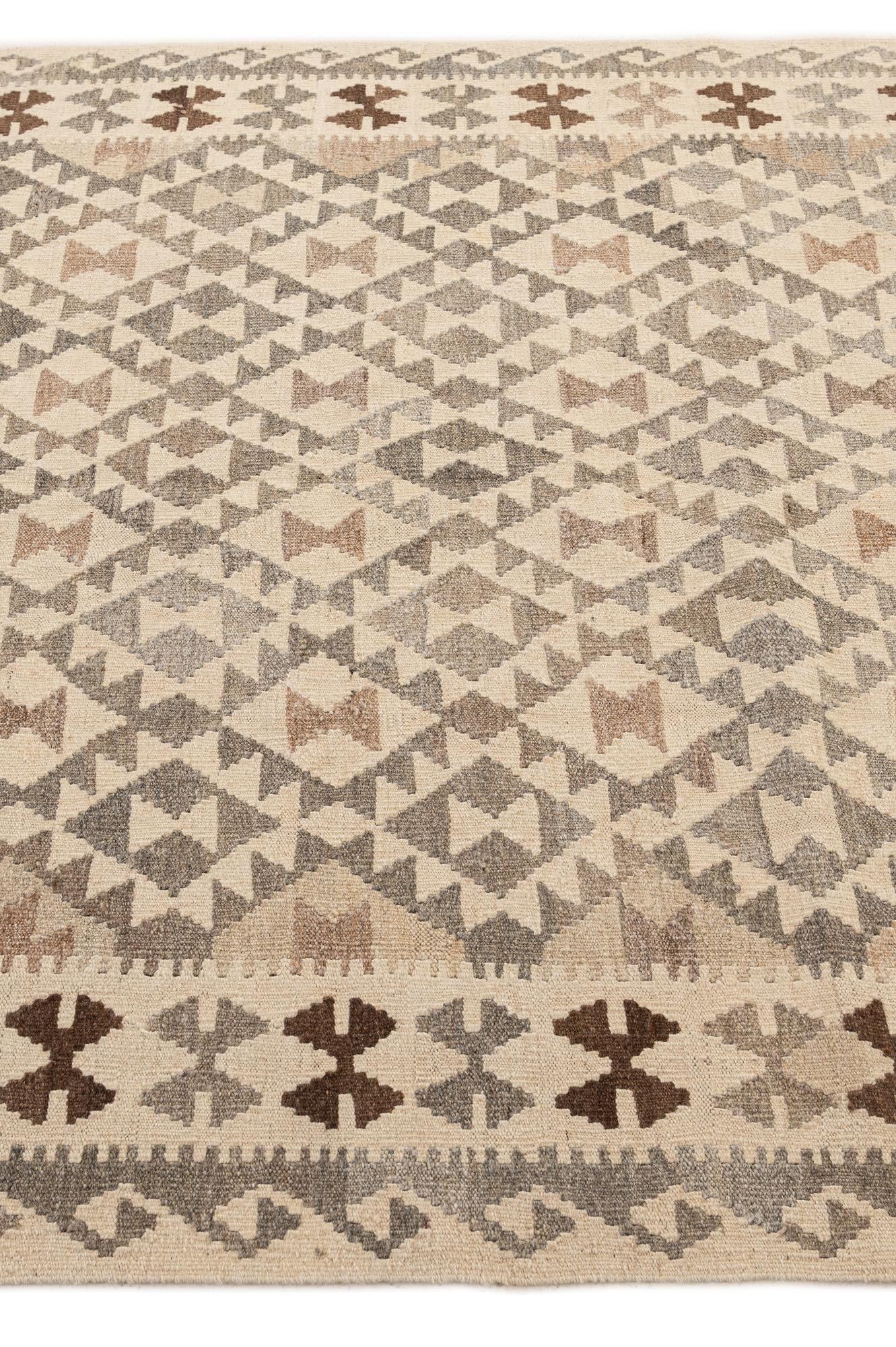 5' 3 x 6' 8 Hand Woven Kilim Maymana Wool Rug