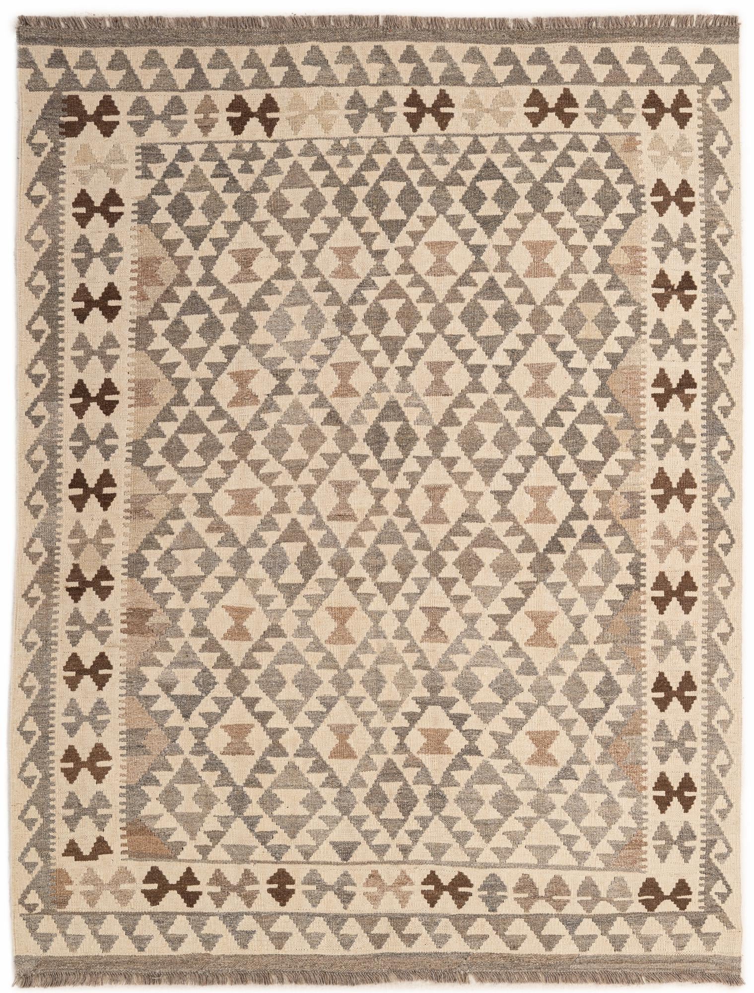 5' 3 x 6' 8 Hand Woven Kilim Maymana Wool Rug