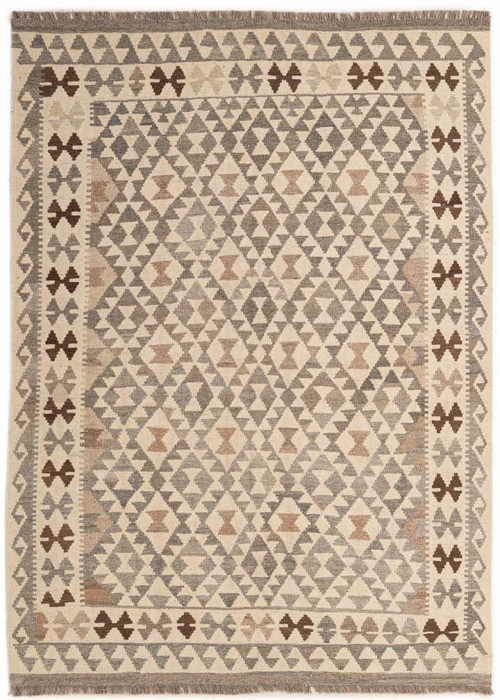 5' 3 x 6' 8 Hand Woven Kilim Maymana Wool Rug