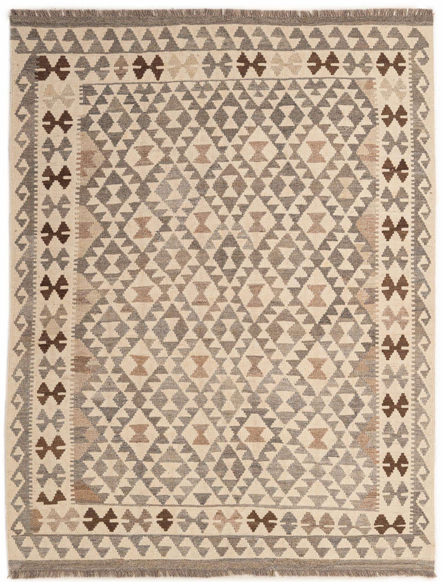 5' 3 x 6' 8 Hand Woven Kilim Maymana Wool Rug