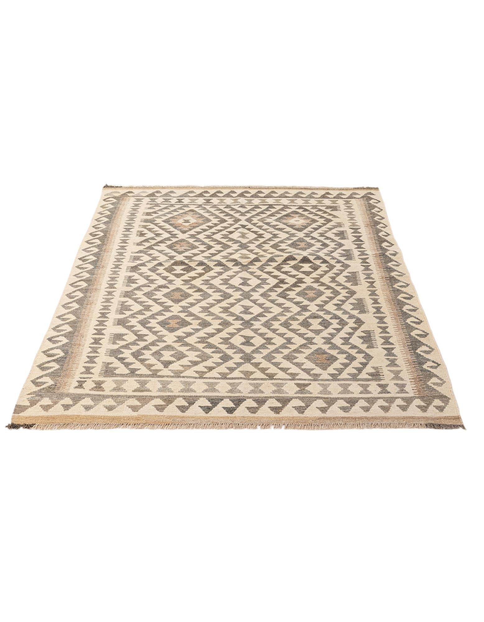 5' 2 x 6' 9 Hand Woven Kilim Maymana Wool Rug