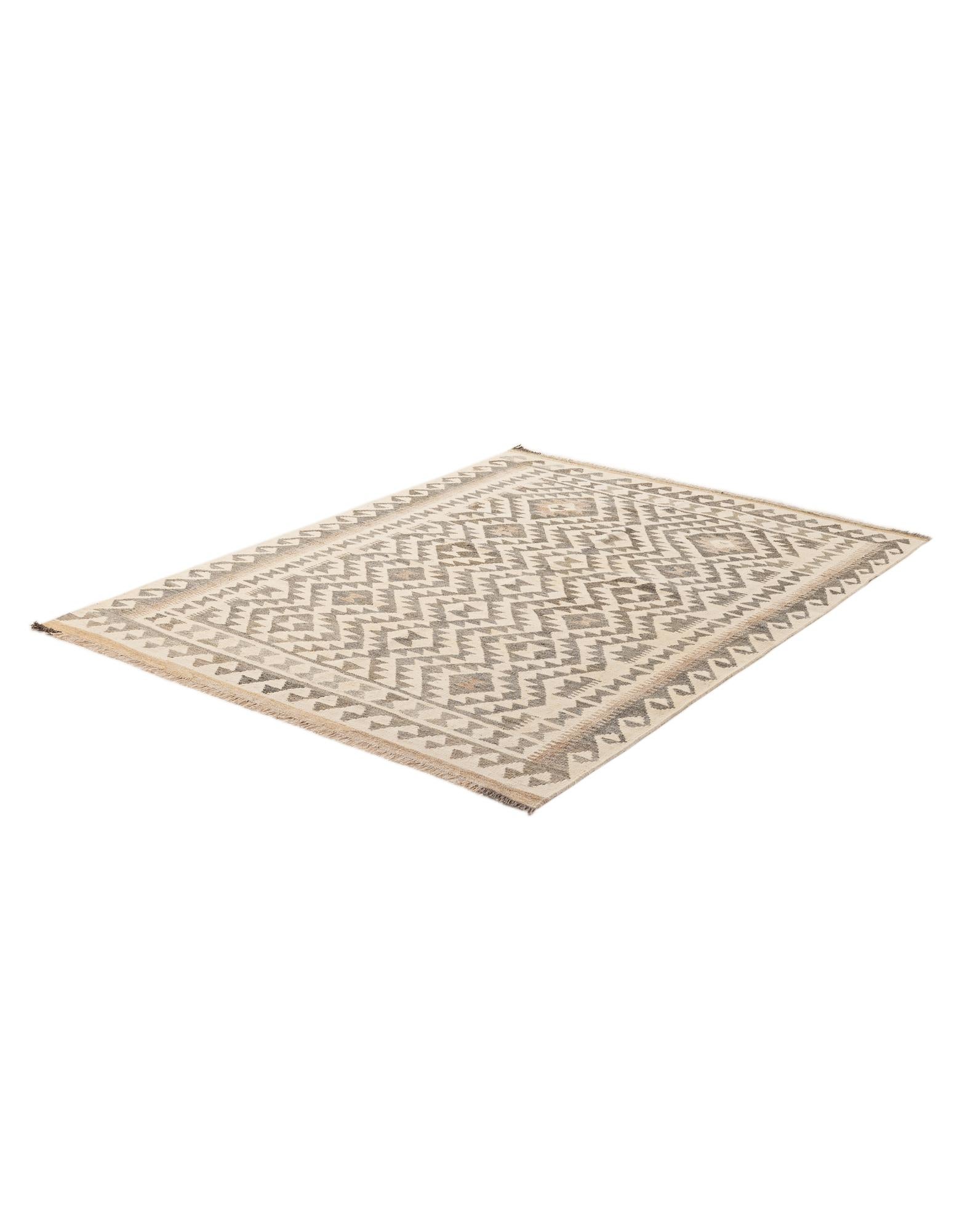 5' 2 x 6' 9 Hand Woven Kilim Maymana Wool Rug