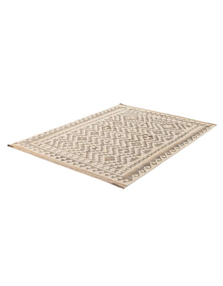 5' 2 x 6' 9 Hand Woven Kilim Maymana Wool Rug