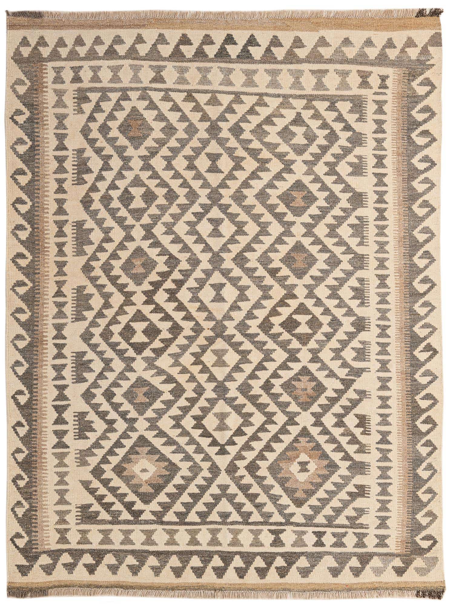 5' 2 x 6' 9 Hand Woven Kilim Maymana Wool Rug