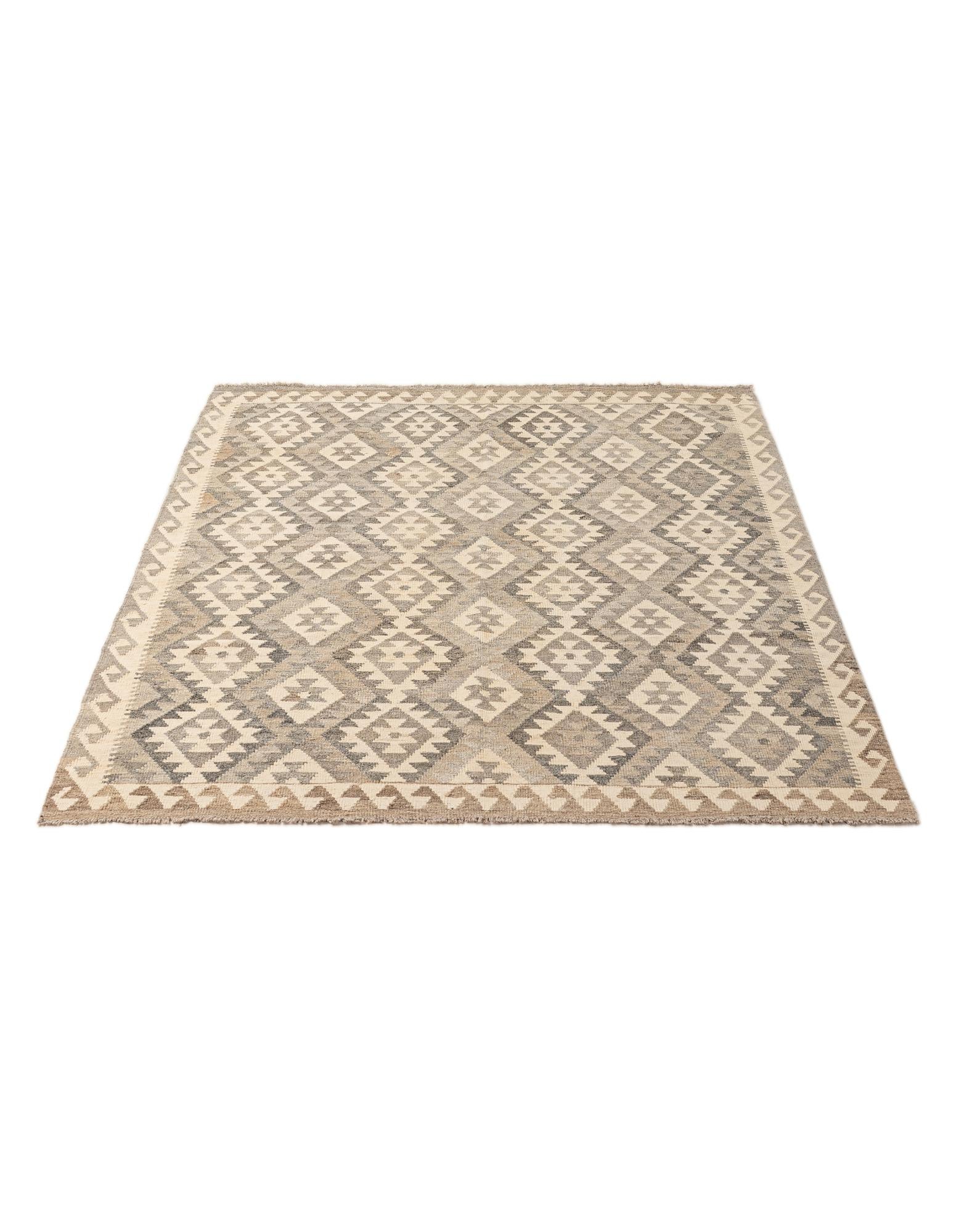 5' 3 x 6' 5 Hand Woven Kilim Maymana Wool Rug