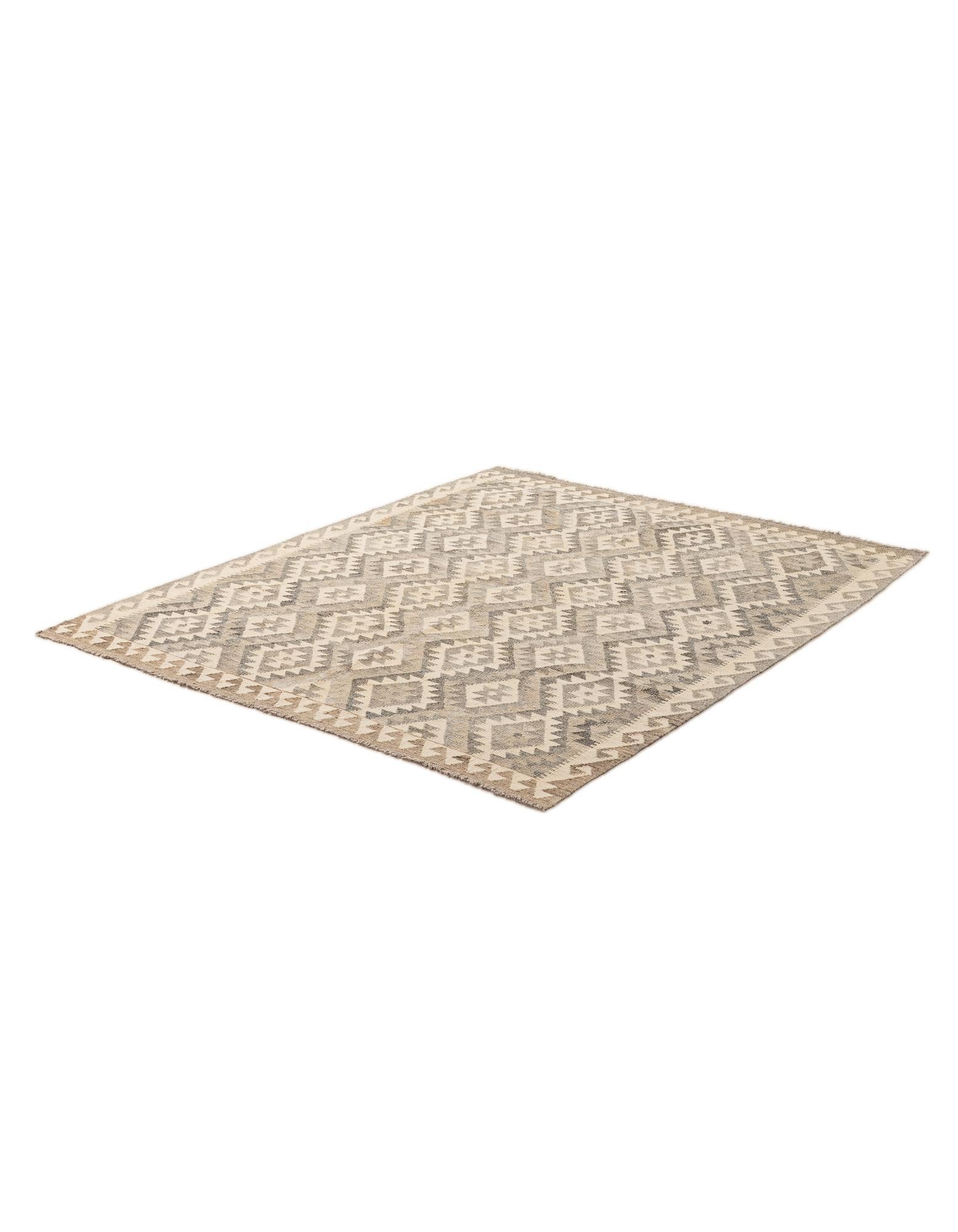 5' 3 x 6' 5 Hand Woven Kilim Maymana Wool Rug