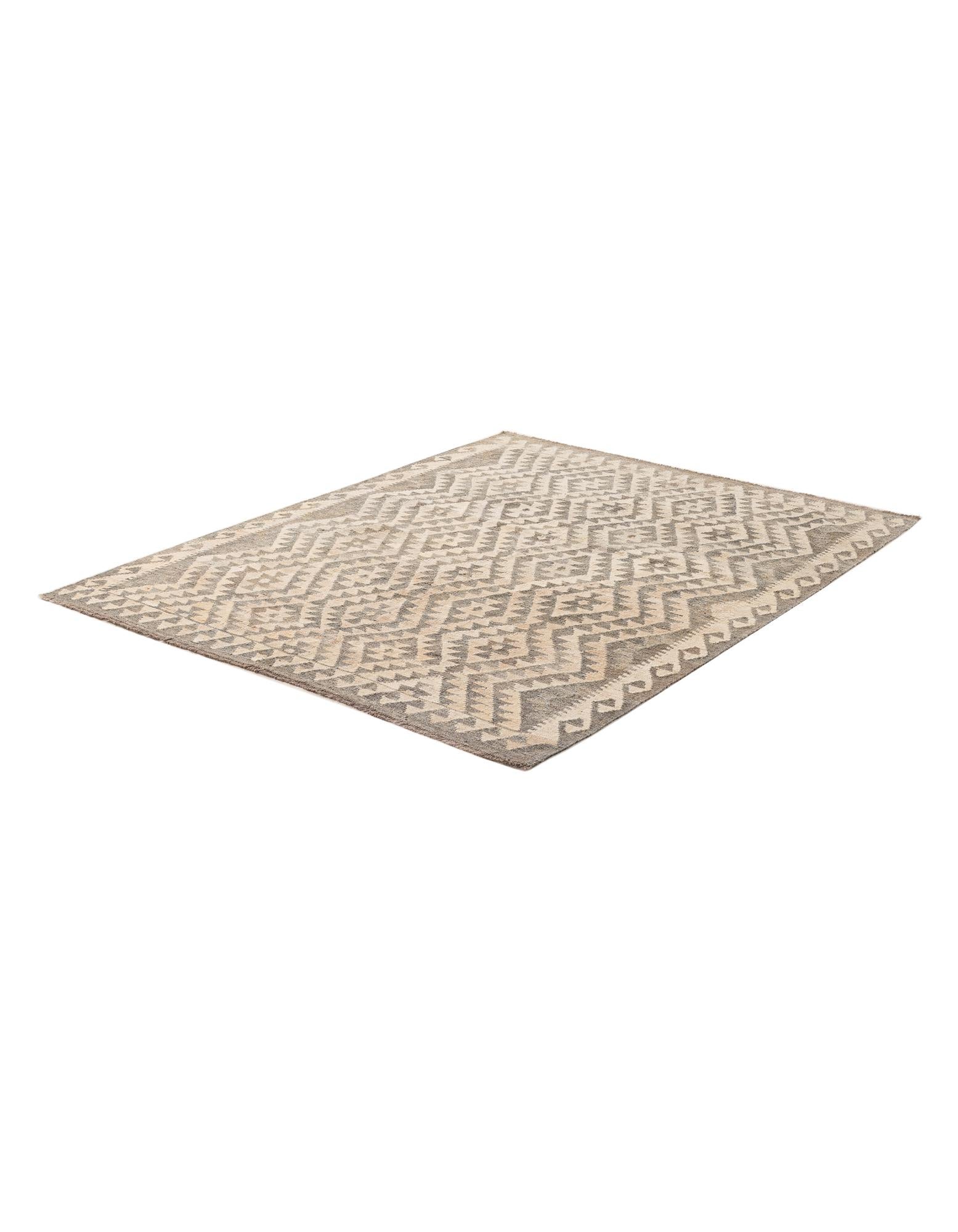 5' 3 x 6' 7 Hand Woven Kilim Maymana Wool Rug