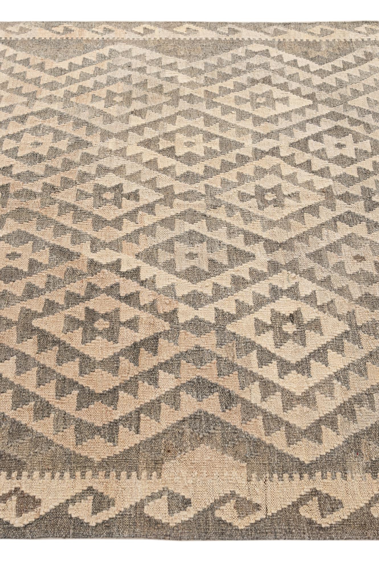 5' 3 x 6' 7 Hand Woven Kilim Maymana Wool Rug