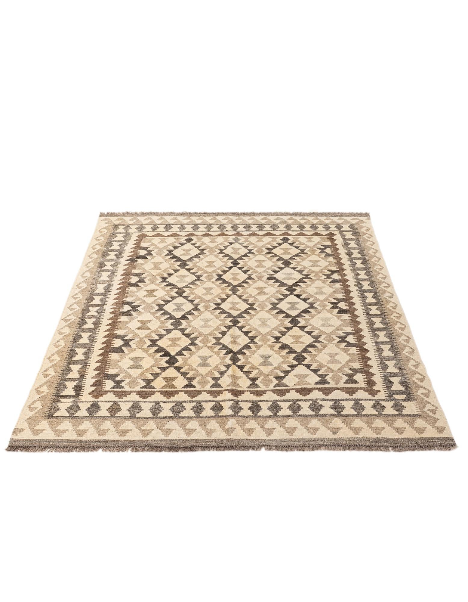 5' 2 x 6' 9 Hand Woven Kilim Maymana Wool Rug