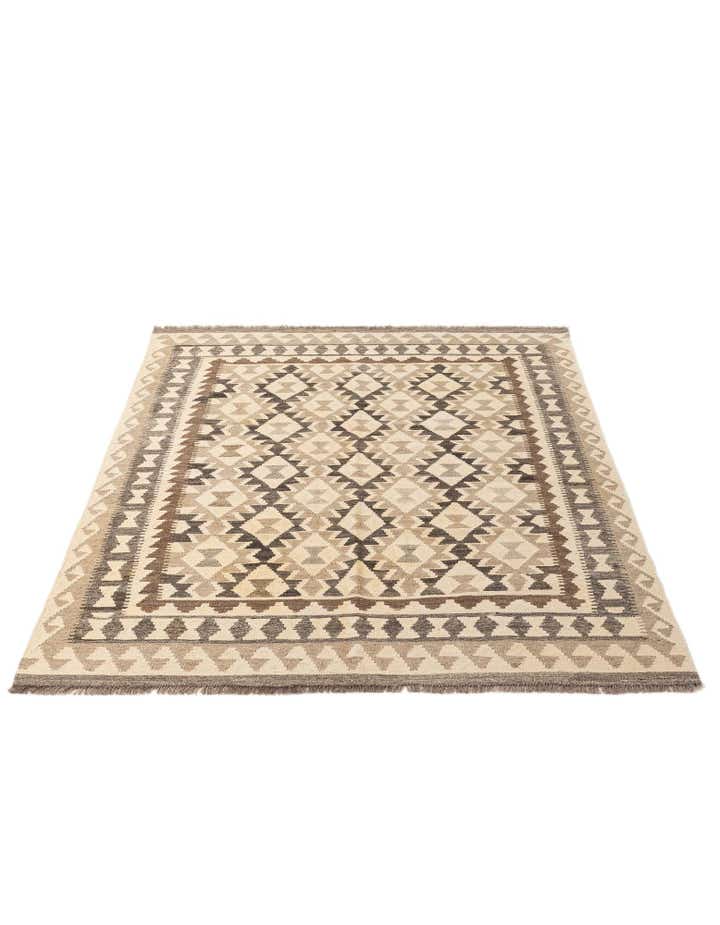 5' 2 x 6' 9 Hand Woven Kilim Maymana Wool Rug