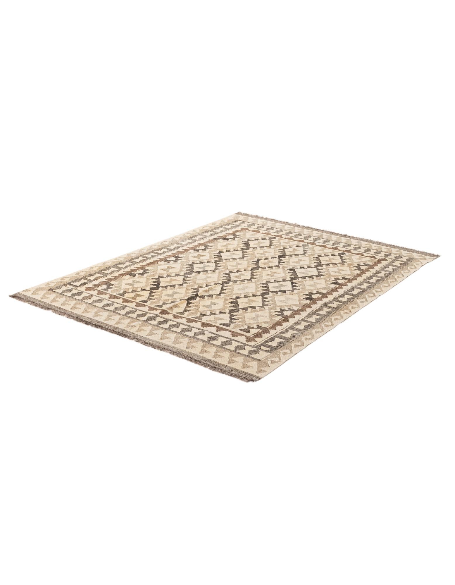 5' 2 x 6' 9 Hand Woven Kilim Maymana Wool Rug