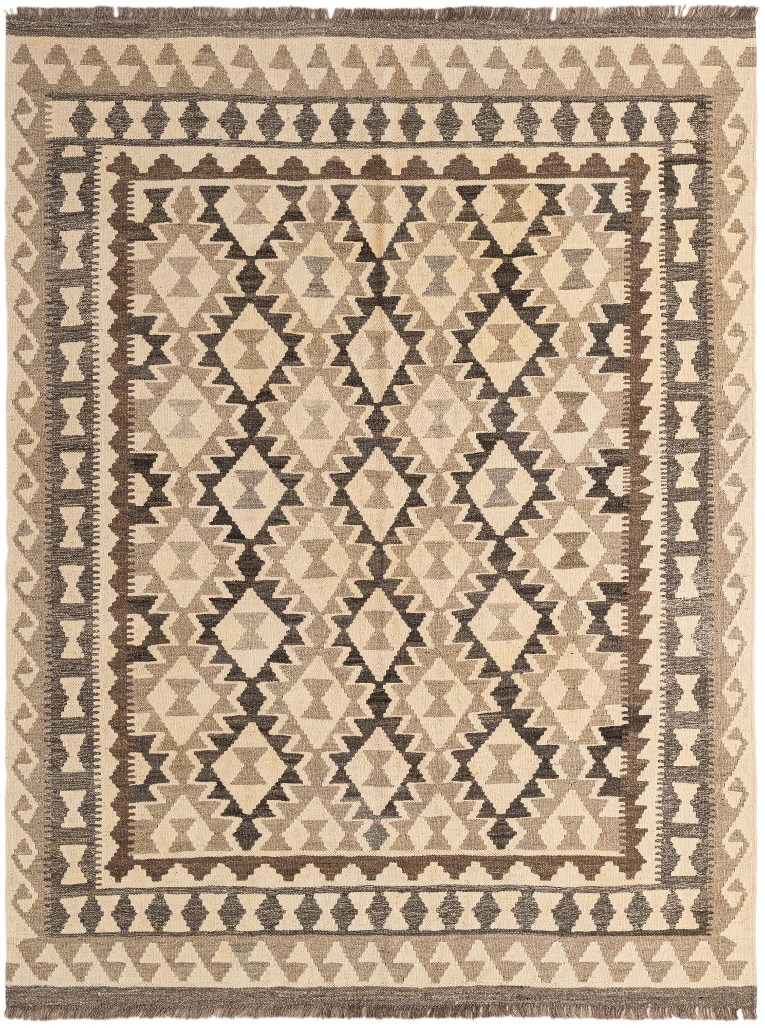 5' 2 x 6' 9 Hand Woven Kilim Maymana Wool Rug