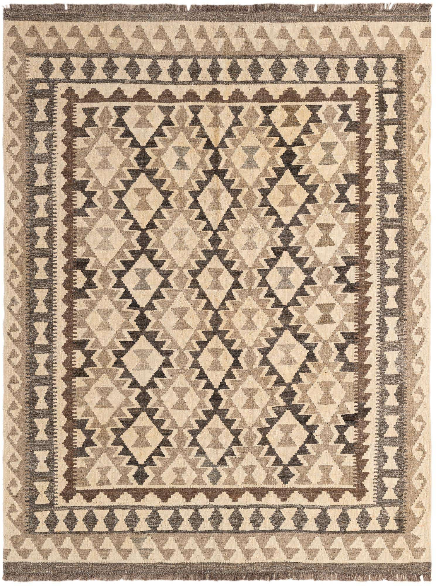 5' 2 x 6' 9 Hand Woven Kilim Maymana Wool Rug
