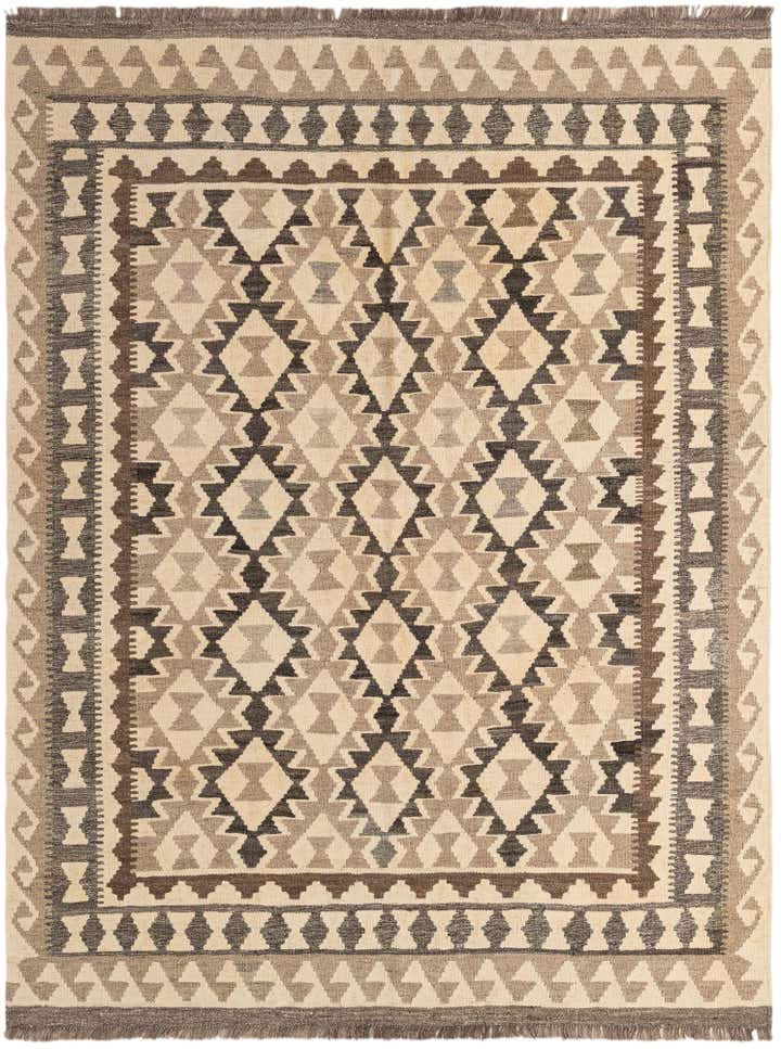 5' 2 x 6' 9 Hand Woven Kilim Maymana Wool Rug