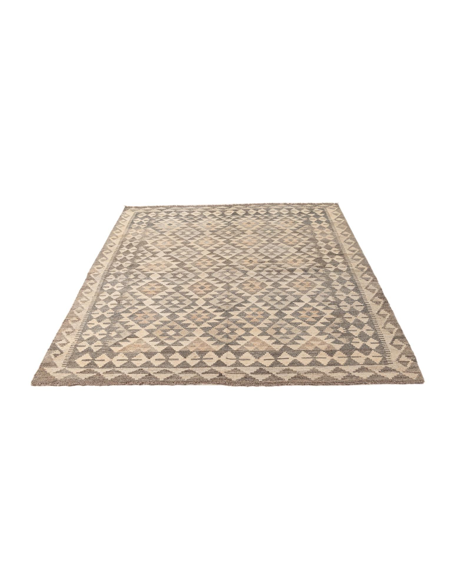 5' 2 x 6' 11 Hand Woven Kilim Maymana Wool Rug