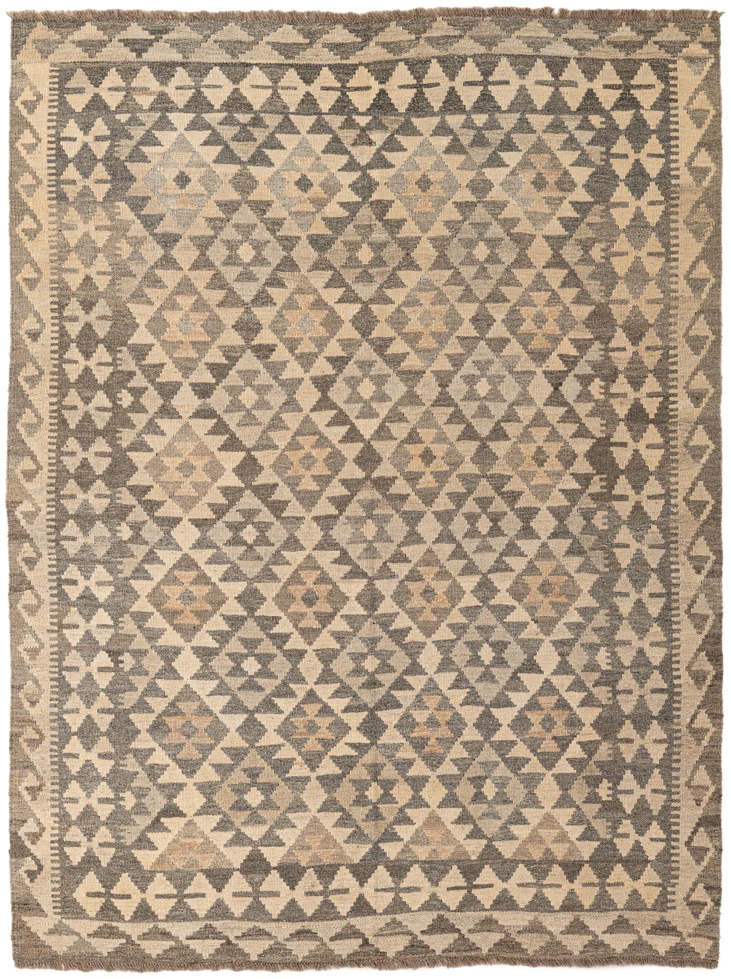 5' 2 x 6' 11 Hand Woven Kilim Maymana Wool Rug