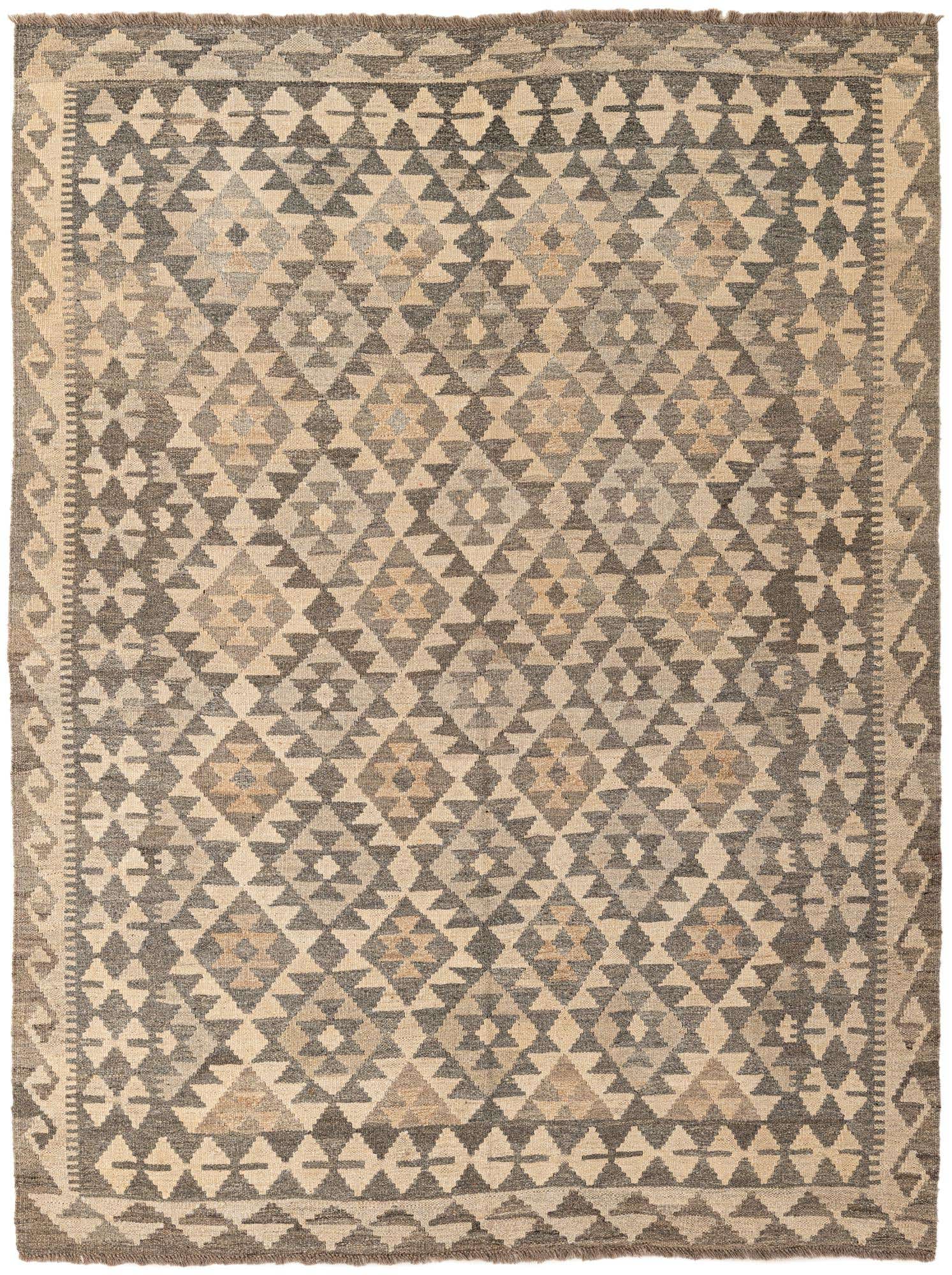 5' 2 x 6' 11 Hand Woven Kilim Maymana Wool Rug