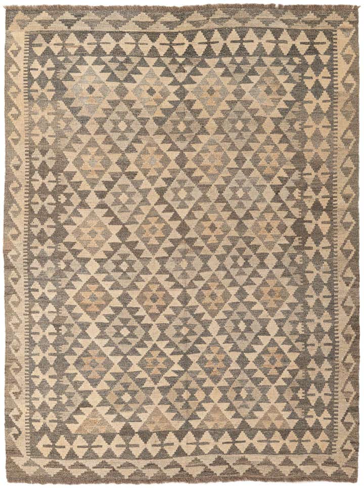 5' 2 x 6' 11 Hand Woven Kilim Maymana Wool Rug