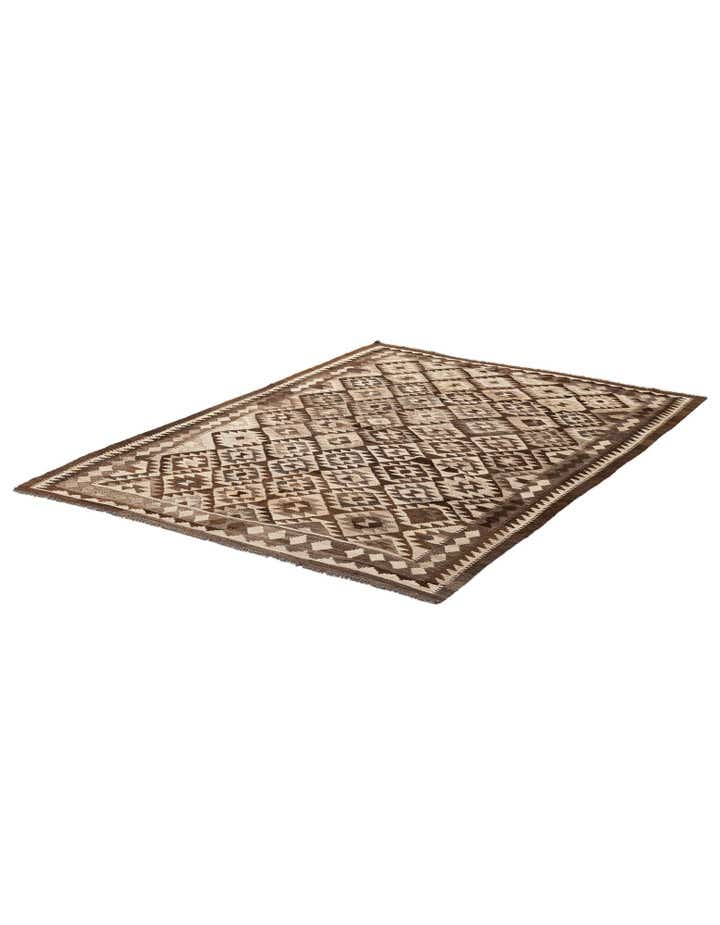 6' 7 x 8' 11 Hand Woven Kilim Maymana Wool Rug