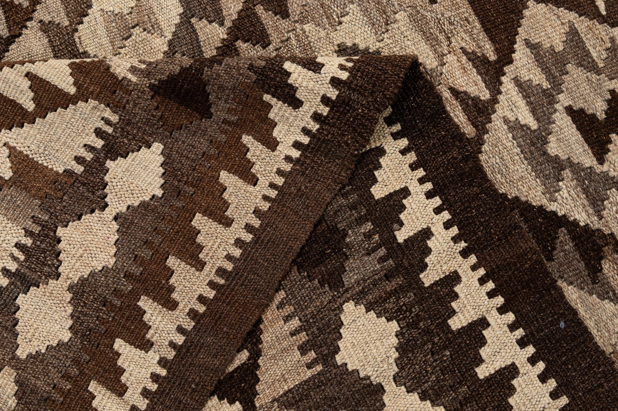 6' 7 x 8' 11 Hand Woven Kilim Maymana Wool Rug