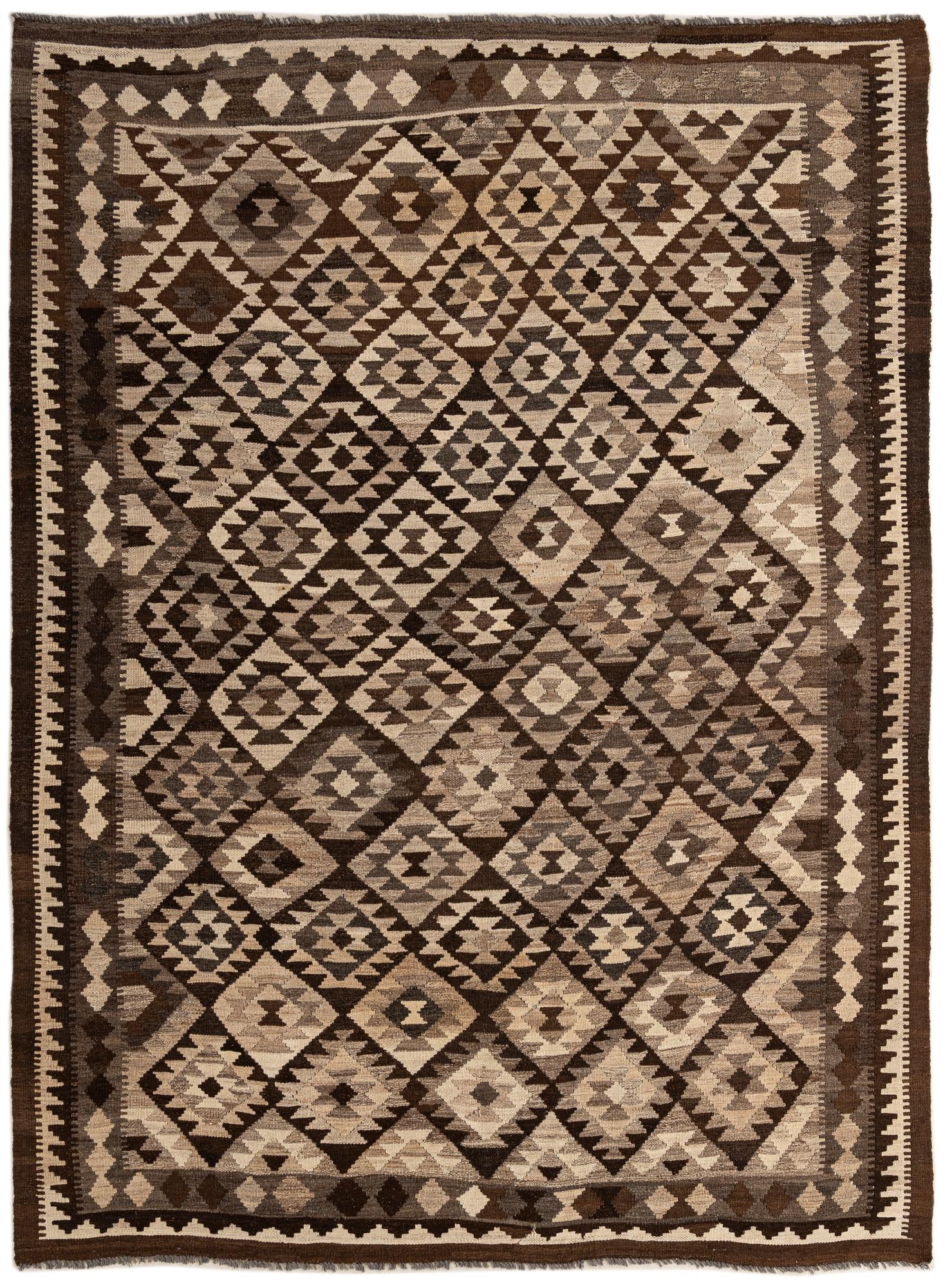 6' 7 x 8' 11 Hand Woven Kilim Maymana Wool Rug