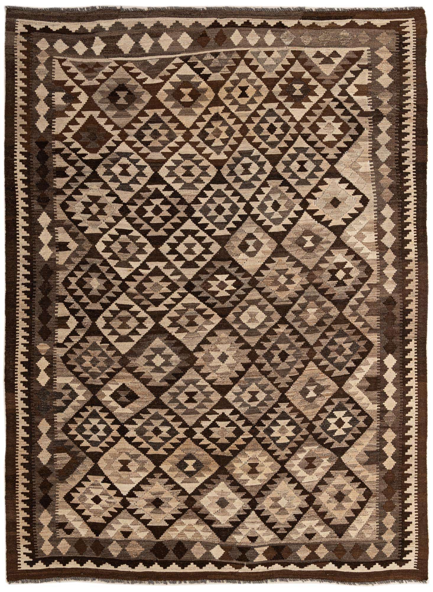 6' 7 x 8' 11 Hand Woven Kilim Maymana Wool Rug